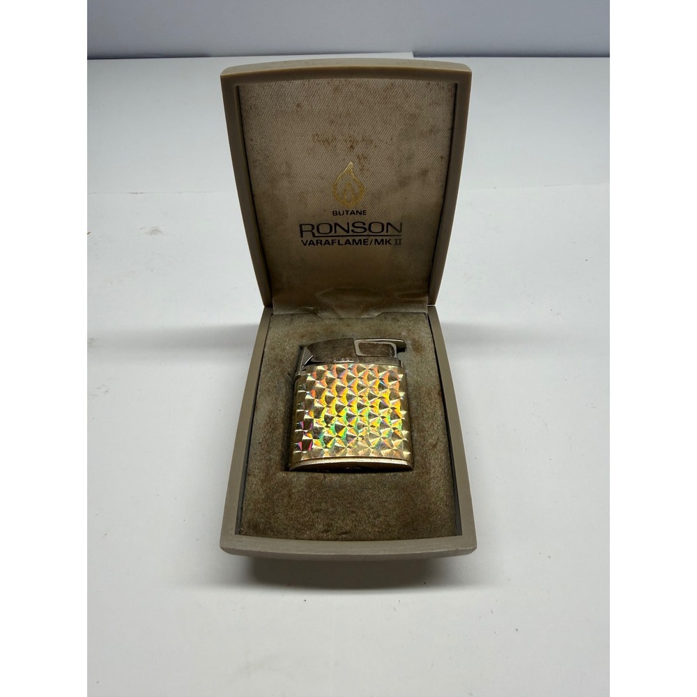 Vintage Ronson Varaflame MK II Butane Lighter Holographic Pattern with Case